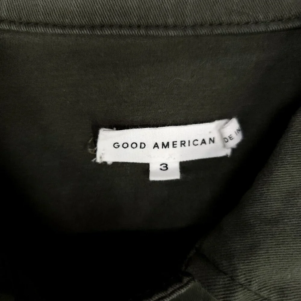 Good American Utility Jacket Size 3 Army Green Front Pockets Snap Button UP - Picture 6 of 11